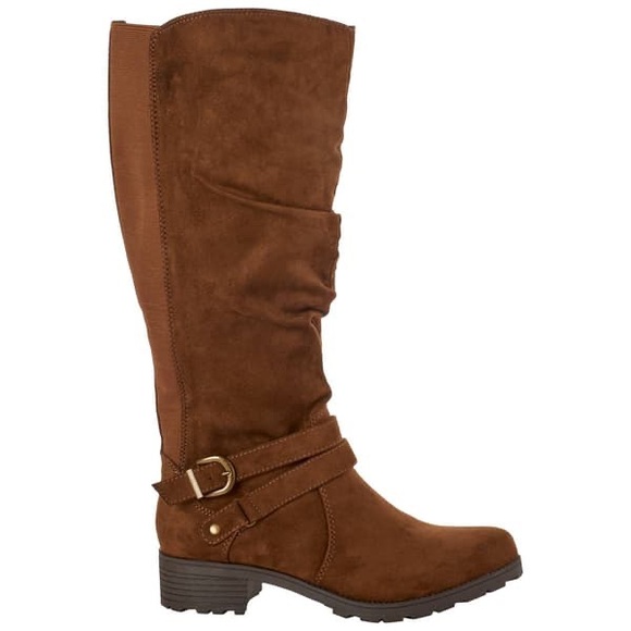 NEW Unr8ed Brown Knee High Boots Slouchy gold Buckle Strap NWOB Size 7.5 - Picture 1 of 10